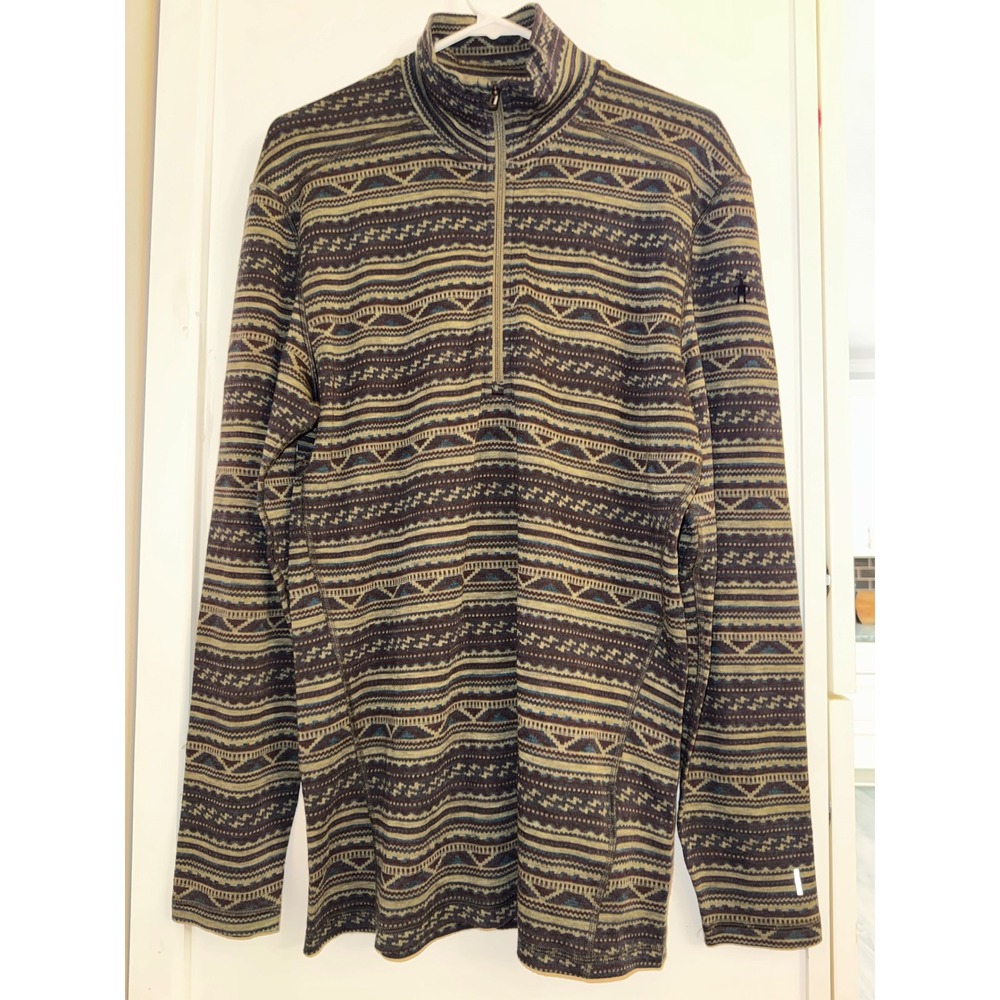 Smartwool Mens Large 100% Merino Wool Quarter Zip Fair Isle Pullover Sweater